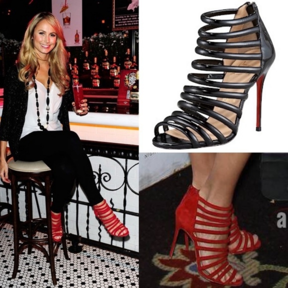 Christian Louboutin Mariniere Red Suede Gladiator Sandals Caged Strappy Heels